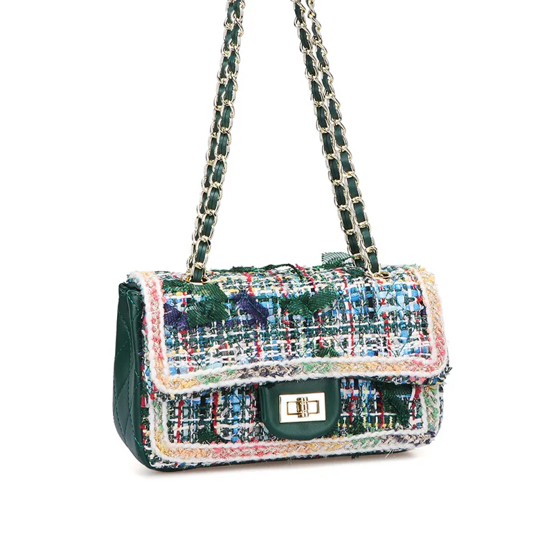 

Luxury Brand Crossbody Bags for Women 2018 Woollen Mini Chain Striped Plaid Wool Sweet Puzzle Woollen Bags Bolsa Petit Sac Femme