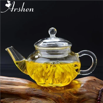 Arshen newest ml filterable heat resistant glass teapot double wall or with stainless steel spring teapot