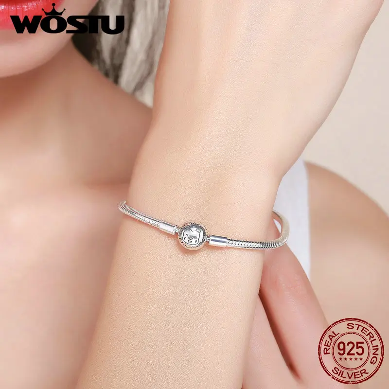 WOSTU 925 пробы серебряный розовый AAA кубический циркон очаровательные браслеты для женщин подходят DIY бусины Стерлинговое серебро ювелирные изделия подарок