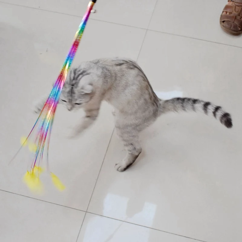 

Exercise-Colorful Pet Cat Toys With Bell Tease Cat Wand Toy For Cats Scratching Playing Training For Gatos