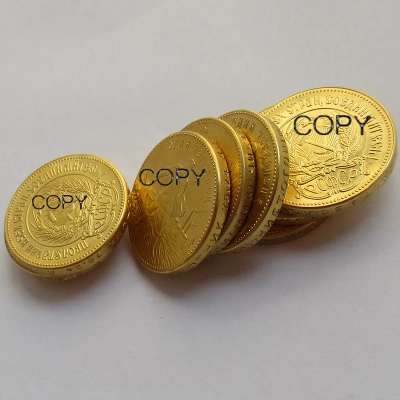 

Russian 1 Chervonetz A Set of (1972-1923) 9PCS CCCP USSR Lettered Edge 10 Roubles Gold Plated Copy Coins