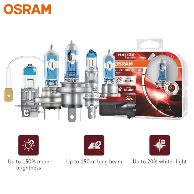 Osram H1 H3 H4 H7 H8 H11 9003 9005 9006 Hb2 Hb3 Hb4 Halogen Night Breaker  Laser Next Generation 12v +150% Bright Car Lamps, Pair - Car Headlight Bulbs(halogen)  - AliExpress
