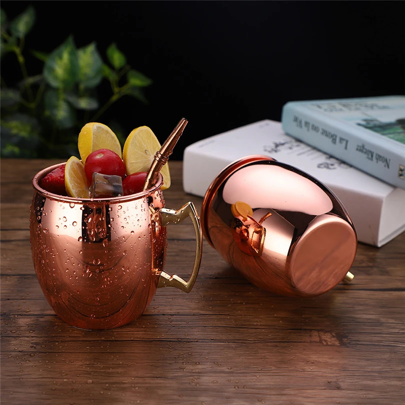 

430 ML Stainless Steel Copper Plated Coffee Cup Double Layers 304 High Temperature Resistance Milk Tea Mug JJ30