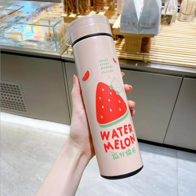 450ML Cartoon Vacuum Flask Cute Animal Thermos Bottle Stainless Steel Water Bottle Outdoor Portable Water Cup Travel Mug watermelon