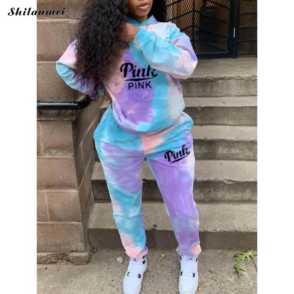 

Женский спортивный костюм Tie Dye, Розовый Повседневный костюм из двух предметов, размеры до 3XL, весна 2022