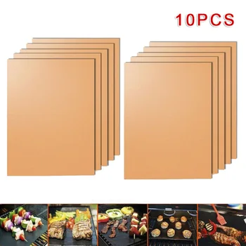 

10pcs BBQ Grill Mat Bake Non-Stick Grilling Barbecue Pad PTFE Coating Fiber Kitchen Accessories