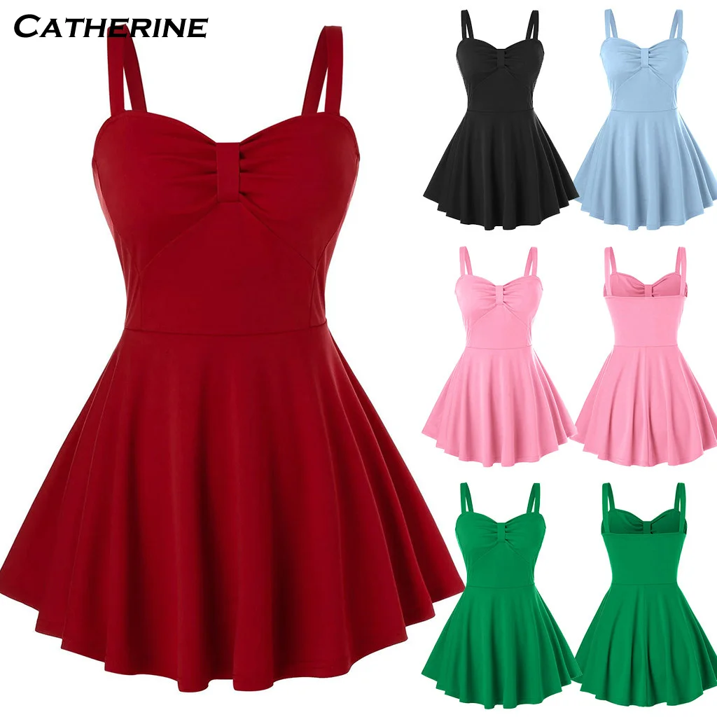 Мини платье женское на бретельках винтажное однотонное пляжное короткое сарафан