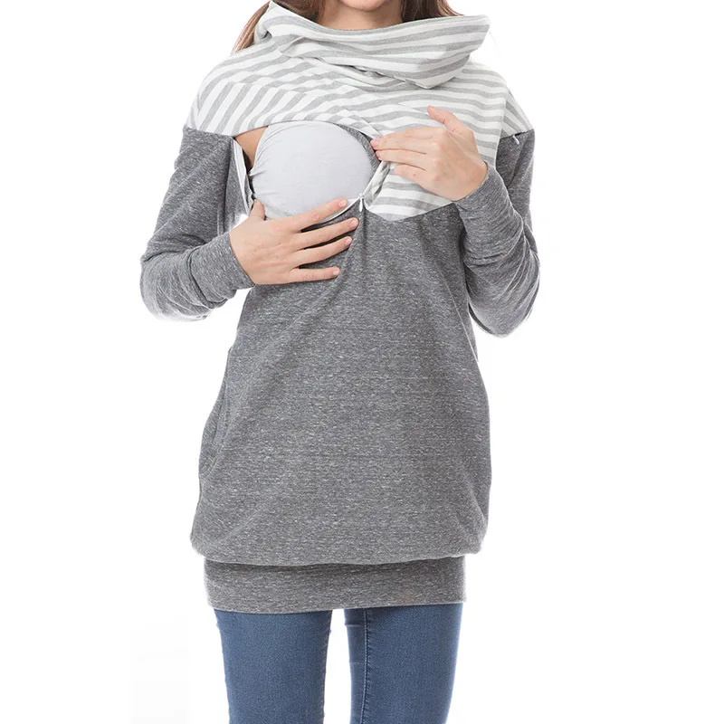 Осенне-зимние теплые толстовки с капюшоном для беременных и кормящих женщин, свитер с капюшоном для грудного вскармливания