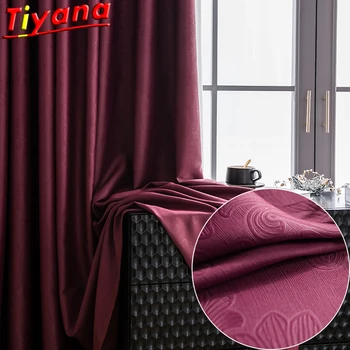 

Electric Engraving 3D Flowers Curtains for Living Room Premium Texture Wine Red Blackout Window Drapes for Bedroom Balcony *VT