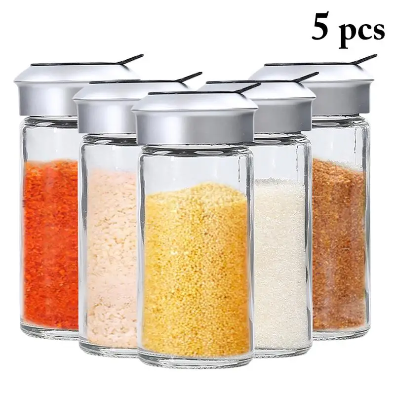 5pcs Высококачественная утолщенная кухонная бутылка приправы прозрачная стеклянная приправа шейкер бутылка для приправ для соли перец сахар кухонные инструменты - Цвет: 5pcs