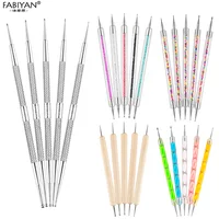 5Pcs Set UV Gel Painting Nail Art Dotting Pen Acrylic Handle Rhinestone Crystal 2 Way Brush Salon Decoration Manicure Tools Kit 2