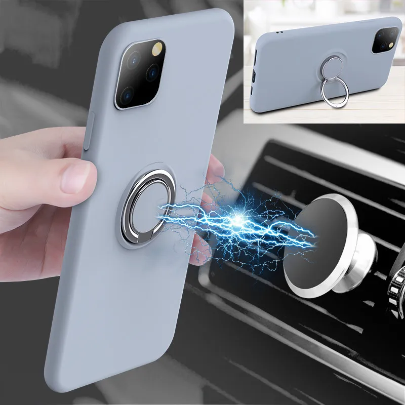 Жидкий мягкий силиконовый чехол для iPhone 11 Pro Max металлические чехлы с кольцом на