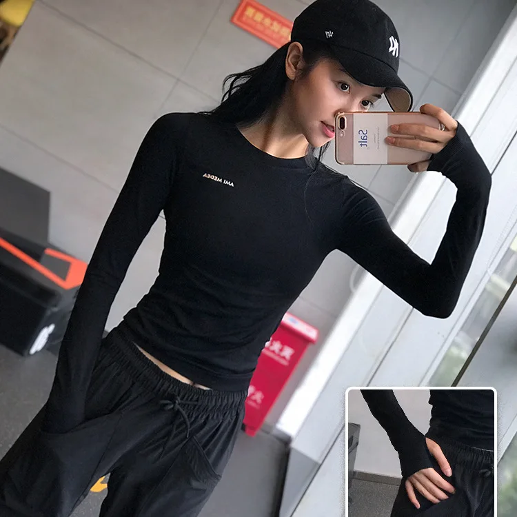 

New style yoga clothes top tight-fitting sexy t-shirt breathable slim long-sleeved quick-drying professional fitness sports suit