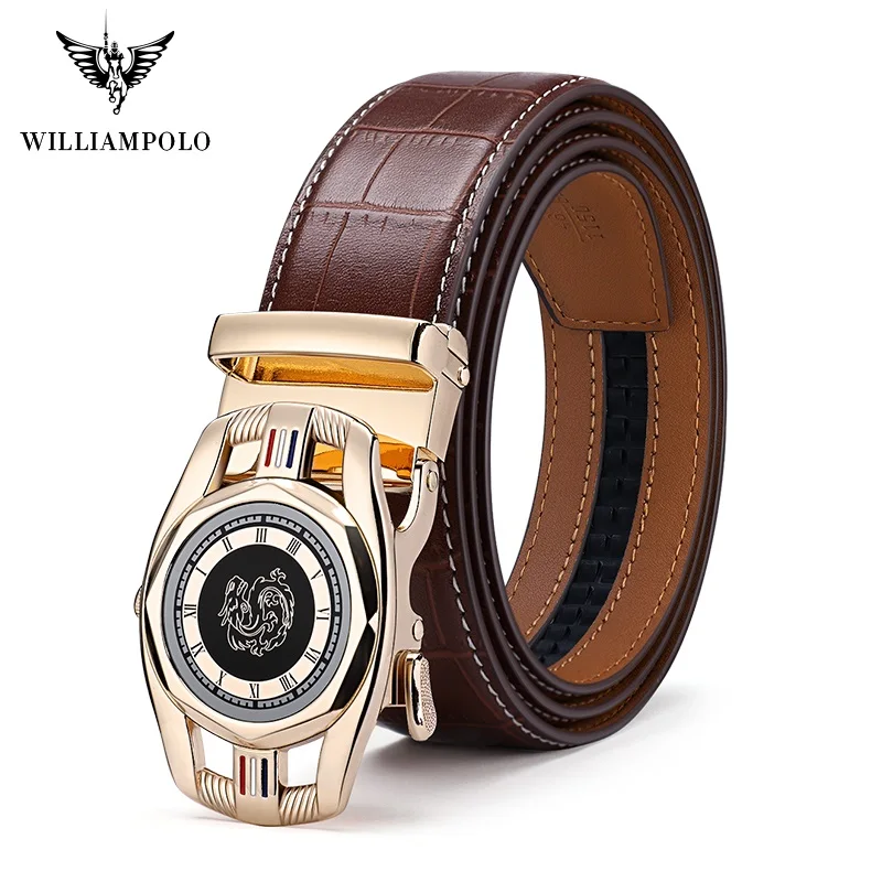 Ремень WilliamPolo мужской из натуральной кожи брендовый Роскошный пояс с