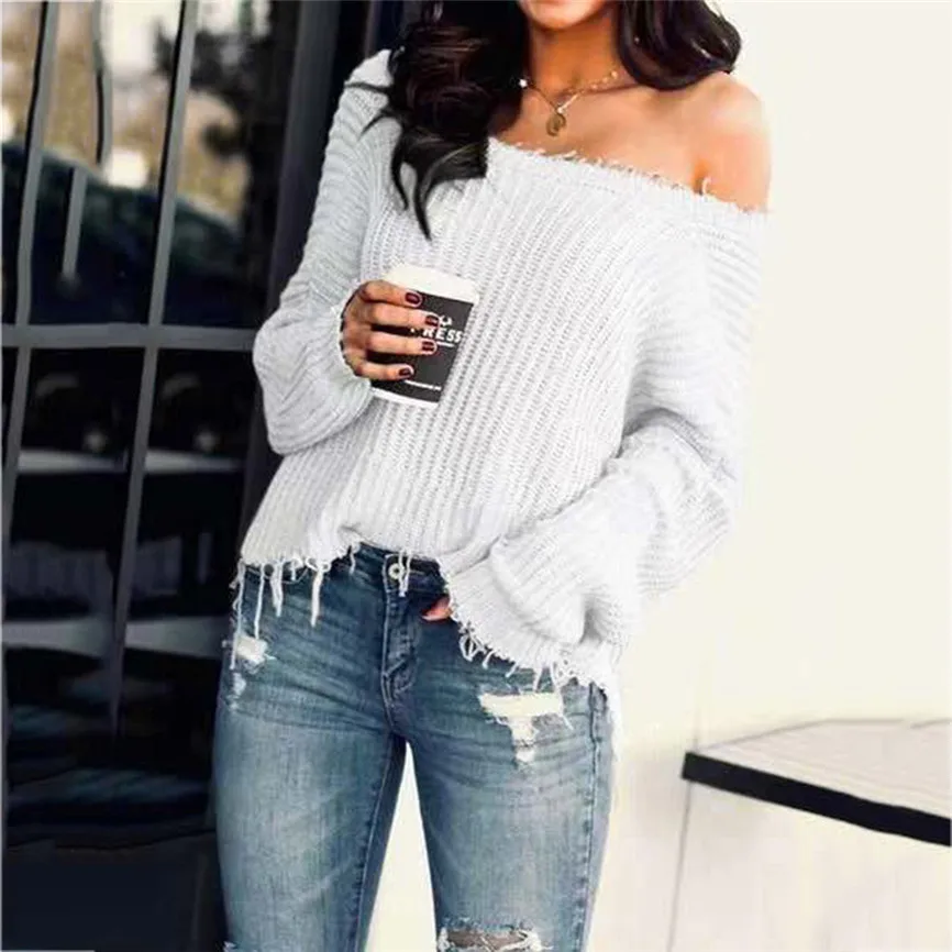 Выдалбливают женский джемпер Женская мода Повседневная Slim Fit длинный рукав полоса v-образный вырез женский полувер эластичность пуловеры
