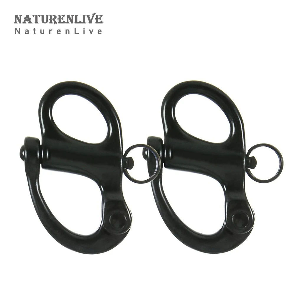 2Pc Black Fixed Snap Shackle 316 Stainless Steel Quick Connect Shackle