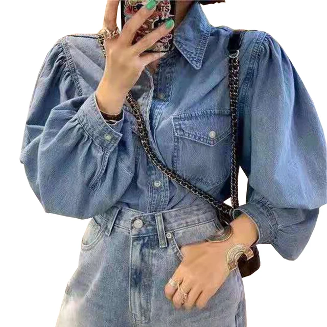 Korean puff sleeve denim jacket fall 