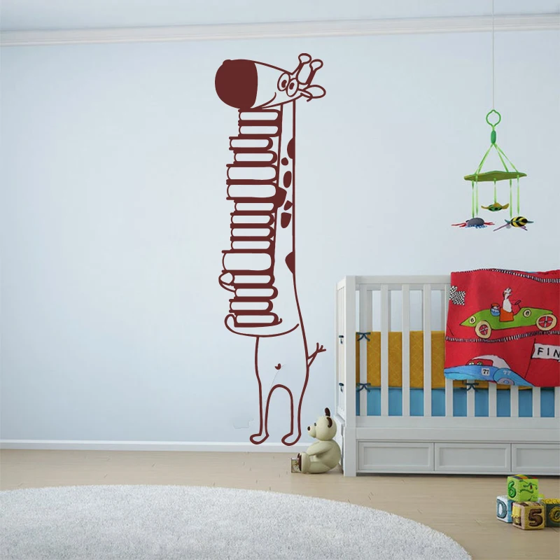 Large Giraffe Read Book Wall Sticker Classroom Education Giraffe Safari Animal Book Wall Decal School Bedroom Vinyl Decor (1)