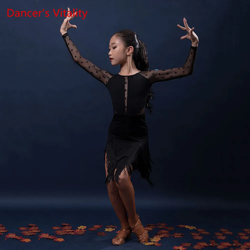 Одежда для латиноамериканских танцев Платье с кисточками девочек Зимняя детская