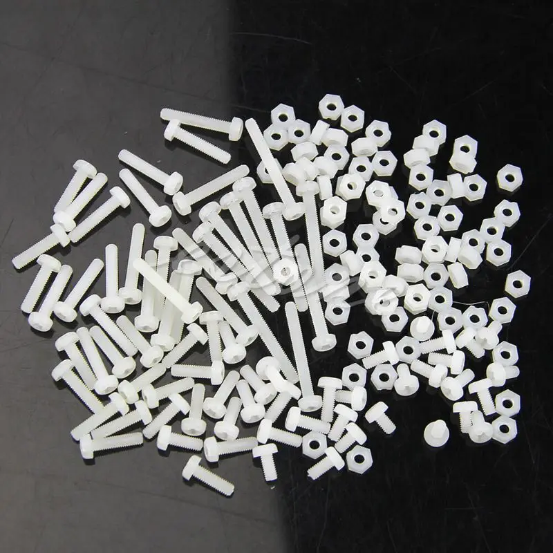 160Pcs Metric M3 8 Sizes Assortment Stand-off Nylon Screws Bolt & Nuts Kit White