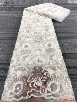 

Anna white nigerian net lace french sequins fabric 2020 high quality embroidery african lace mesh fabrics 5 yards/pcs for sewing