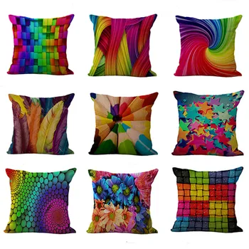 

Rainbow Pillow Case Spiral Cushion Cover Colorful Geometric Feather Polyester Decor for Home Car Sofa Geometric Pillow Cover