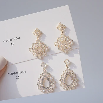 14k Real Gold New Arrives Korean Style Shining Dazzing Rhinestone Earring for Women AAA Transparent Zircon Stud Earrings Gift