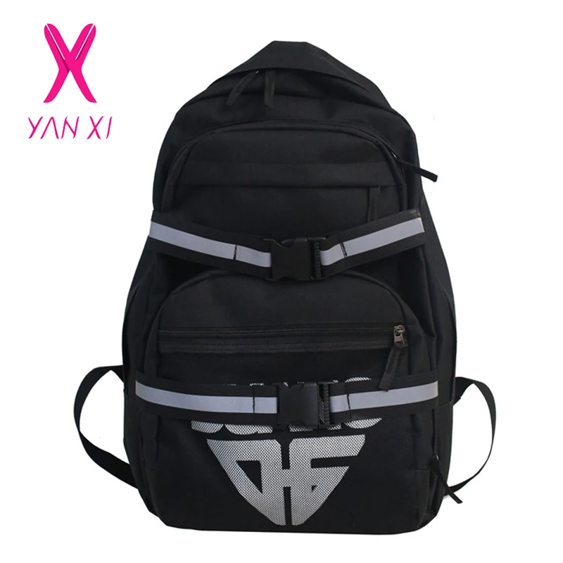 

YANXI Multifunction Bakcpack Street Style Cool Reflective Skateboard Student Bag Casual Large Capacity Travel Backpack for Men