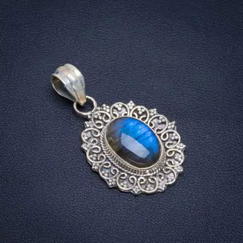 

Natural Blue Fire Labradorite Handmade Unique 925 Sterling Silver Pendant 1.5" B3210