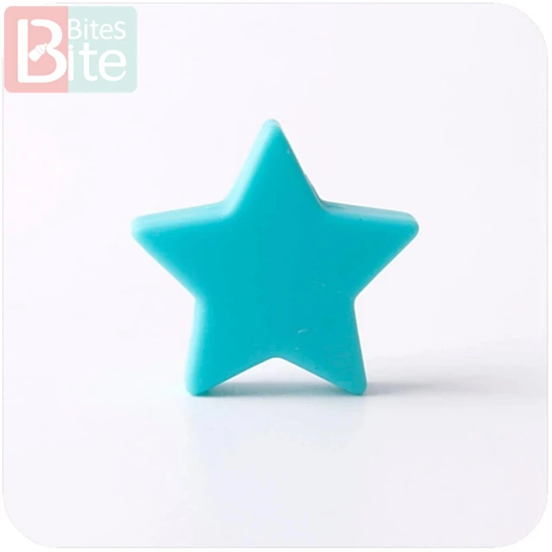 Turquoise Star Bite 10 шт. 23 мм красочные силиконовые звезды BPA бесплатно силиконовые прорезыватели DIY ремесла Детские аксессуары силиконовые бусины Детские Прорезыватели игрушка - Цвет: Turquoise Star