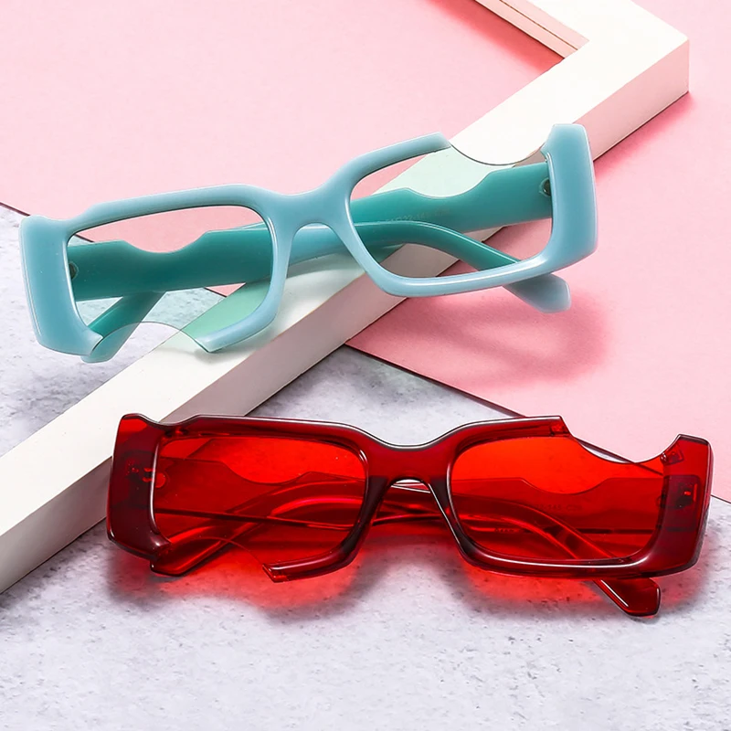 SO&EI Ins Popular Fashion Unique Rectangle Sunglas Women Vintage Candy Color Eyewear Men Square Shades UV400 Sun_voghion.com