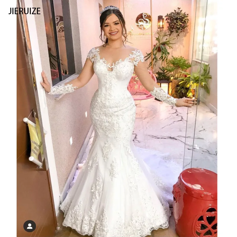 Lace Appliques Mermaid Wedding Dresses Long Sleeves Lace up Back Bridal  Gowns Robe White Real Dress - AliExpress