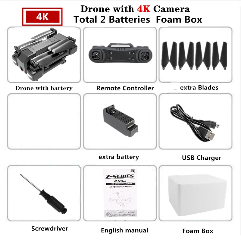 KF607 RC Дрон с 4K широкоугольной HD камерой оптический поток селфи-Квадрокоптер складной мини дроны VS Z5 SG901 E58 M69 GD89 игрушка - Цвет: 4K Foam Box 2B