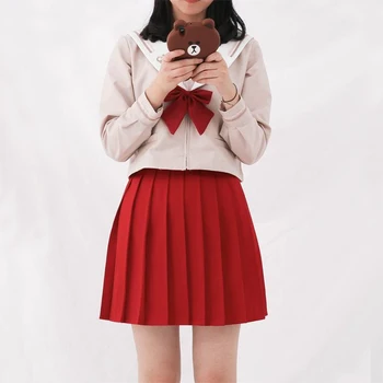

First Love Suit Female JK Uniform Bad Girl Play Costume Student Japanese Sailor Suit Red Pleated Skirt With Red Bow Tie Cosplay