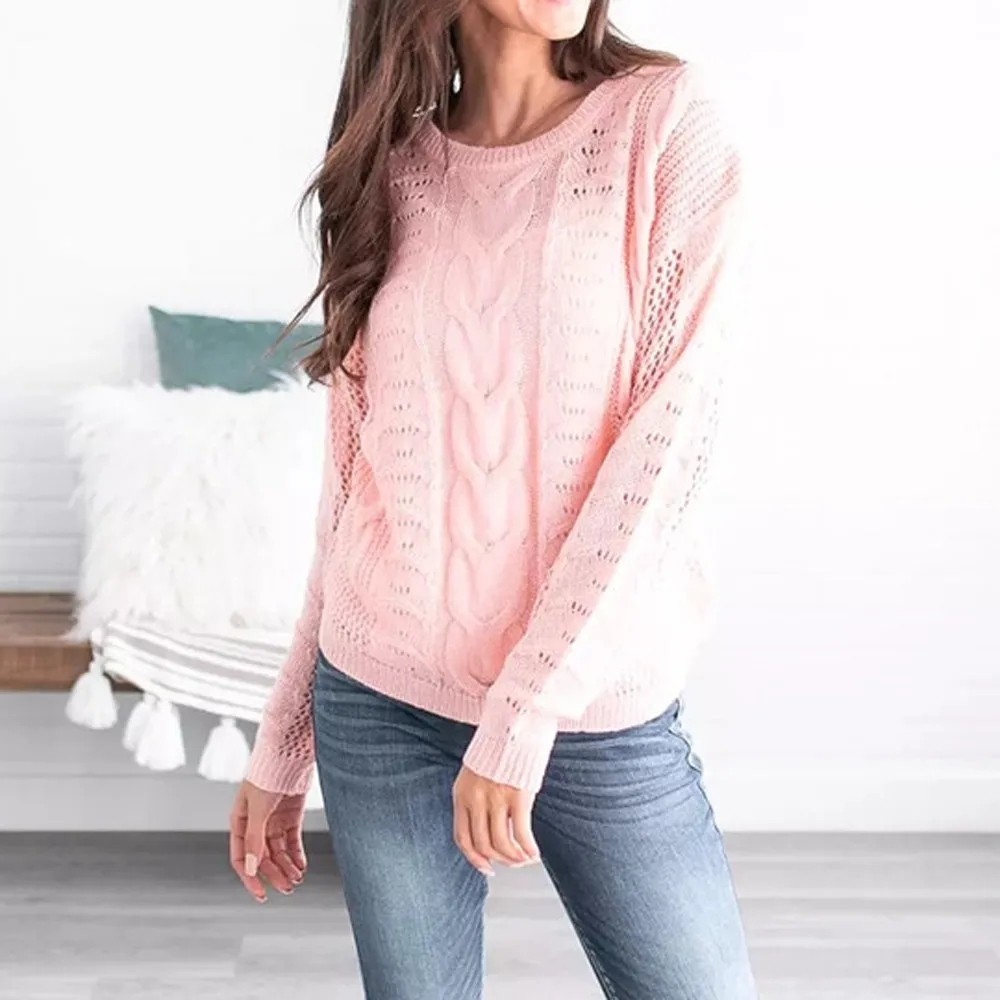 women sweaters Plus Size Women Long Sleeve Casual O Neck Loose Fit Knit Sweater Pullover O-neck Solid Colo Pullover Sweater#15