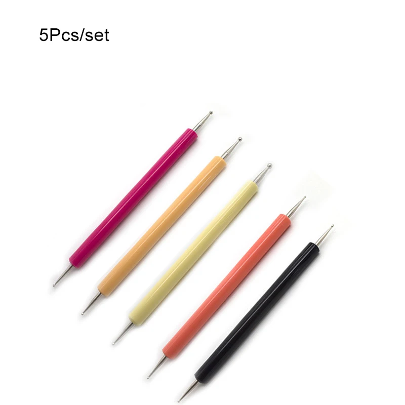 Colorful Dotting Pen 5 шт., двойная ручка для раскрашивания ногтей, сделай сам, стразы для дизайна ногтей, драгоценные камни, набор деревянных кристаллов, инструмент для раскрашивания, профессиональные инструменты для дизайна ногтей - Цвет: Colorful Dotting Pen