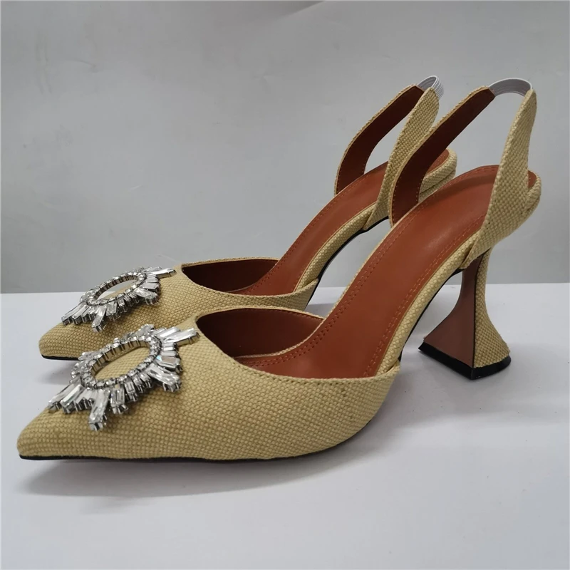 Новое поступление; сандалии; Хрустальный Подсолнух; Sandalias Mujer; коллекция года; элегантные вечерние туфли на высоком каблуке с острым носком; женские босоножки - Цвет: Khaki