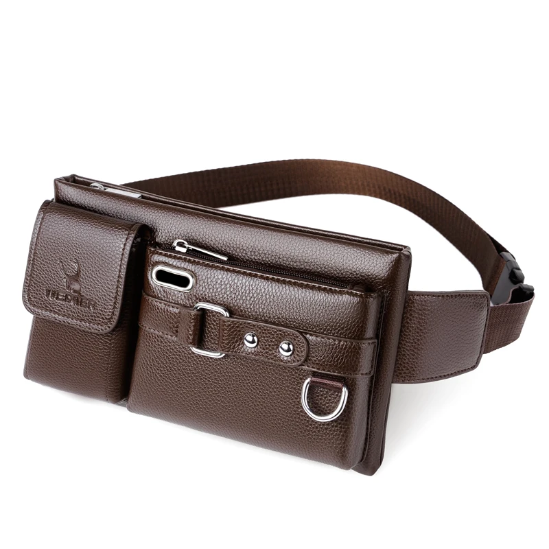 Men's Waist Packs Fanny Bags Solid Color Multipurpose PU Leather Chest Bag Fashion Black/Brown Crossbody |