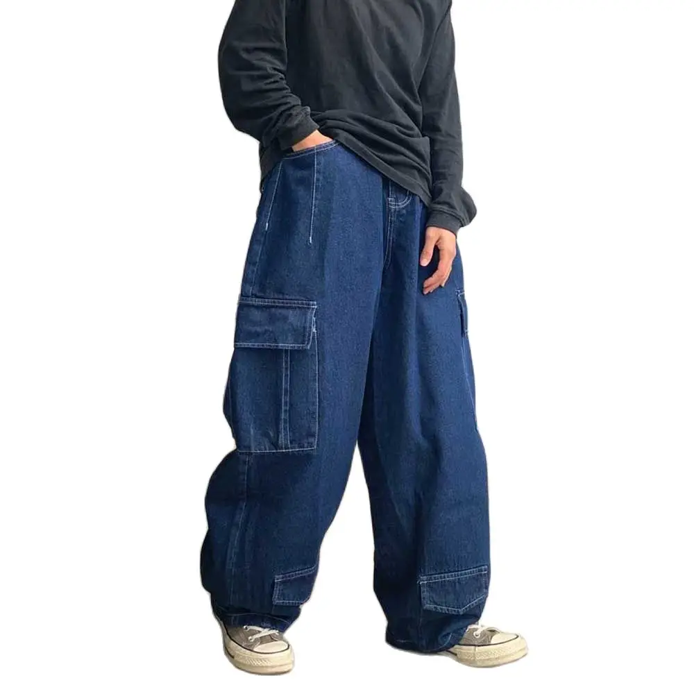 

Новые модные джинсы-карго для мужчин и женщин, повседневные джинсовые брюки, шаровары в стиле хип-хоп, прямые Свободные мешковатые джинсы в уличном стиле, одежда