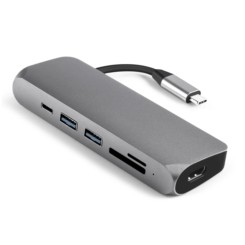

FFYY-Type C To Hdmi Hub Adapter Hdmi+Pd+Usb 3.0x2+Sd/Tf Converter for Macbook Pro/Pc/Switch/Meeting/Game
