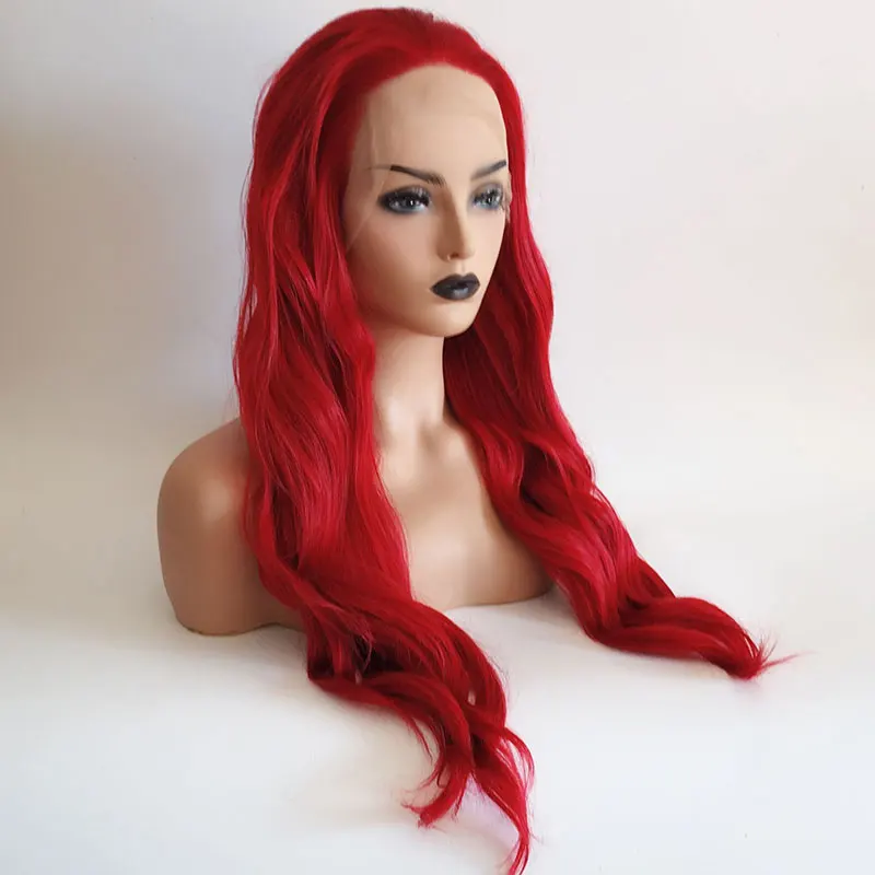 Bombshell синтетический 13*3 дюймов парик фронта шнурка Glueless огненный красный свободная волна термостойкие волокна волос свободный пробор для женщин парики