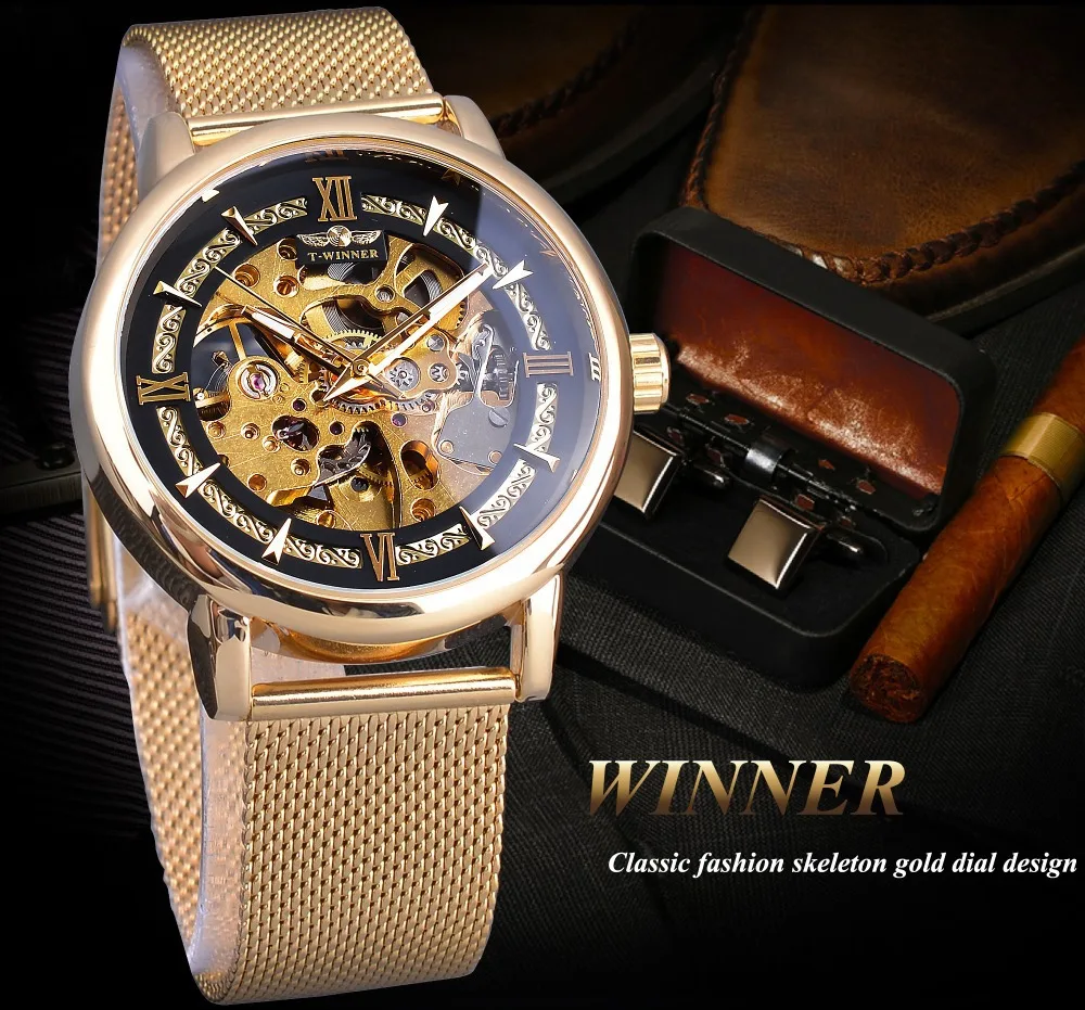 

Winner Fashion Casual Hollow out Mechanical Movement Automatic Machine Watch