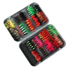 100 Fly Bait Accessories Set Box Bionic Insect Bait Fishing Gear with Feather Bait with Barbed Wet and Dry Hook Bait