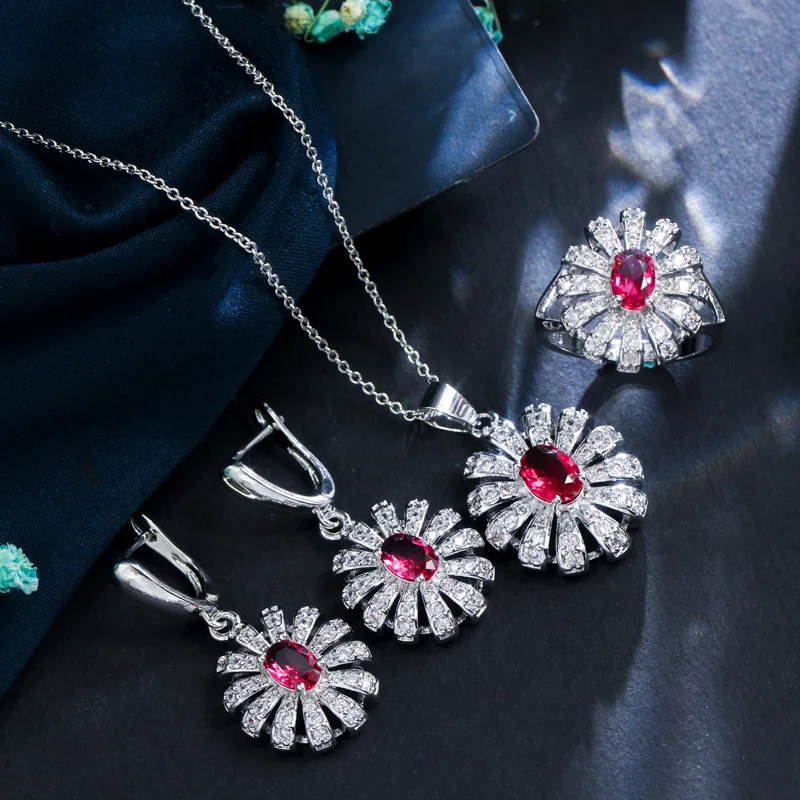 3 шт. женские кольца с фианитом|necklace earring ring sets|flower jewelry setfashion set |
