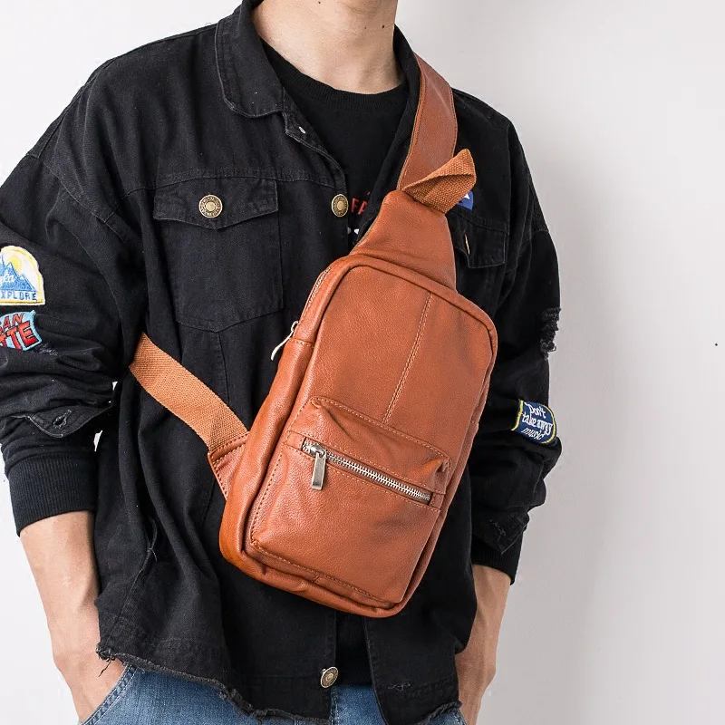 

Chest Pack MEN'S Messenger Bag Shoulder Bag PU Leather Front Backpack Korean-style Trendy Bag Sports Casual Students Small Bag