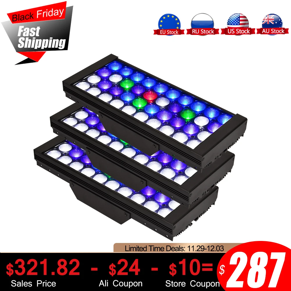 

3PCS 165W Dimmable LED Aquarium Light For Marine Fish Tank SPS LPS Aquarium LED Lighting Verlichting Peceras Fish Tank Light