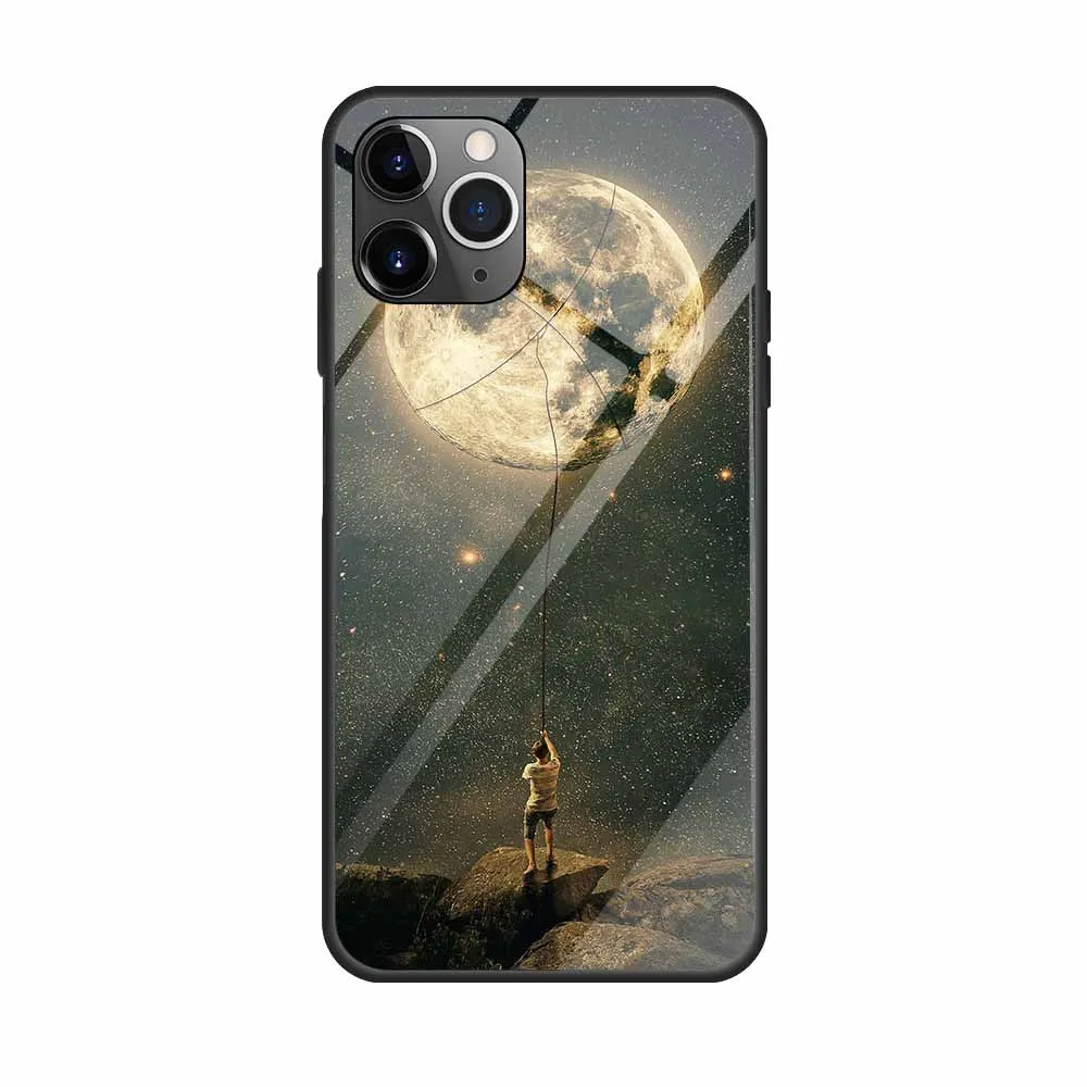 Чехол из закаленного стекла с принтом для iPhone 11 Pro MAX X XS XR звездное небо цветок чехол для iPhone 7 8 Plus 6 6s цветные Чехлы Coque - Цвет: 1112