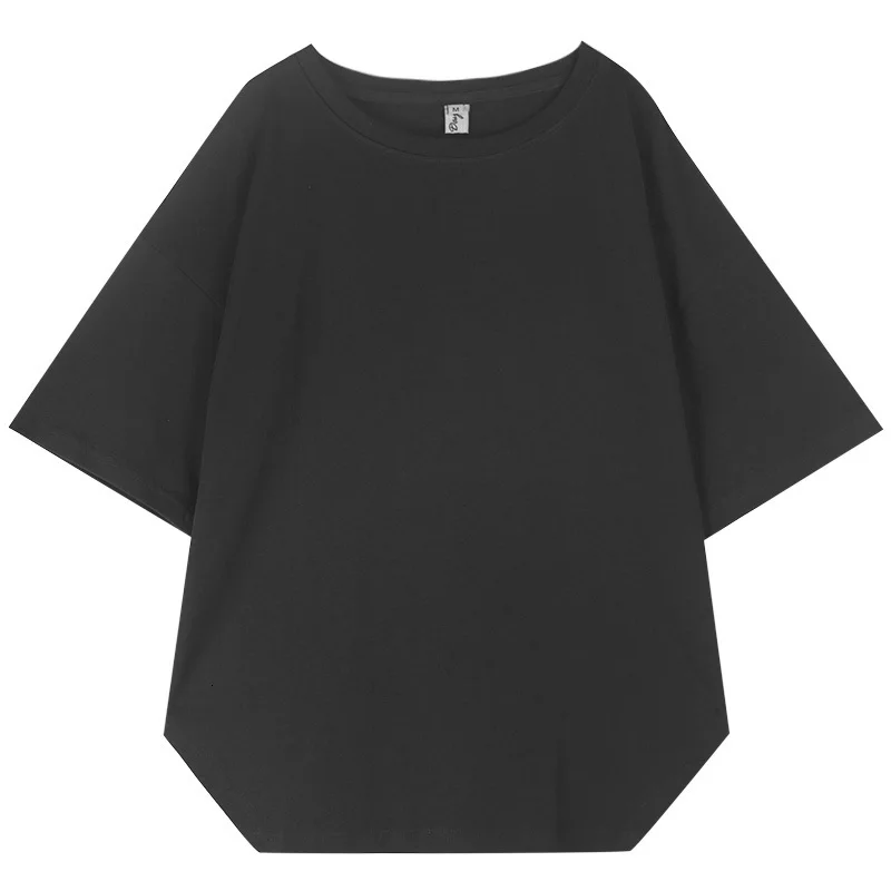 [EAM] Женская футболка с черным подолом, большой размер, новая модная футболка с круглым вырезом и рукавом три четверти, весна-осень, 19A-a628 - Цвет: black