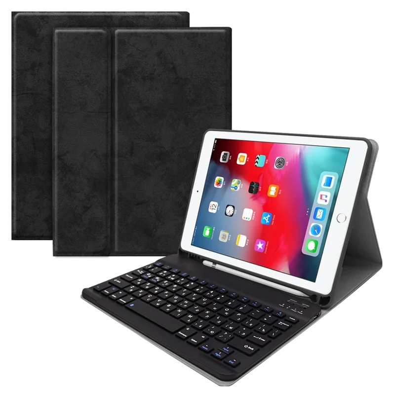 Для iPad 9,7 чехол клавиатура W Карандаш держатель кожаный защитный чехол для iPad Pro 9,7 Air 2 Чехол Русская клавиатура - Цвет: black