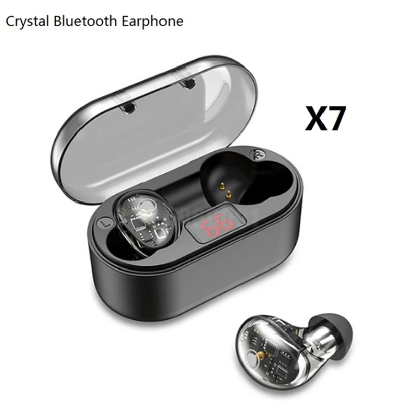 Pantalla LED de energía auriculares Bluetooth TWS auriculares estéreo de negocios Bluetooth auriculares inalámbricos con caja de - Цвет: X7 Black